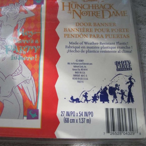 Disney's Hunchback of Notre Dame Birthday Party Plastic Door Banner Hallmark - Picture 3 of 8